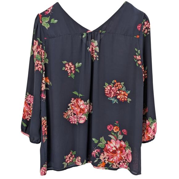 Skies Are Blue Dark Floral Blouse V-Neck Whimsigoth Romantic Boho Feminine XL - Picture 4 of 8